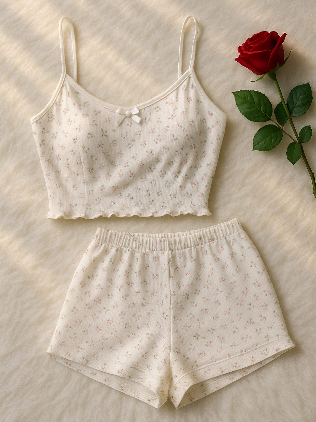 Baju Tidur Piyama Wanita BS-2385 Setelan Set Tank Top Celana Pendek V Neck Bunga Sling Manis Sexy French Mimon Home #bajutidur #bajutidurmurah #gajiansale #bajuharam #bajudinaspasutri #bisacod 