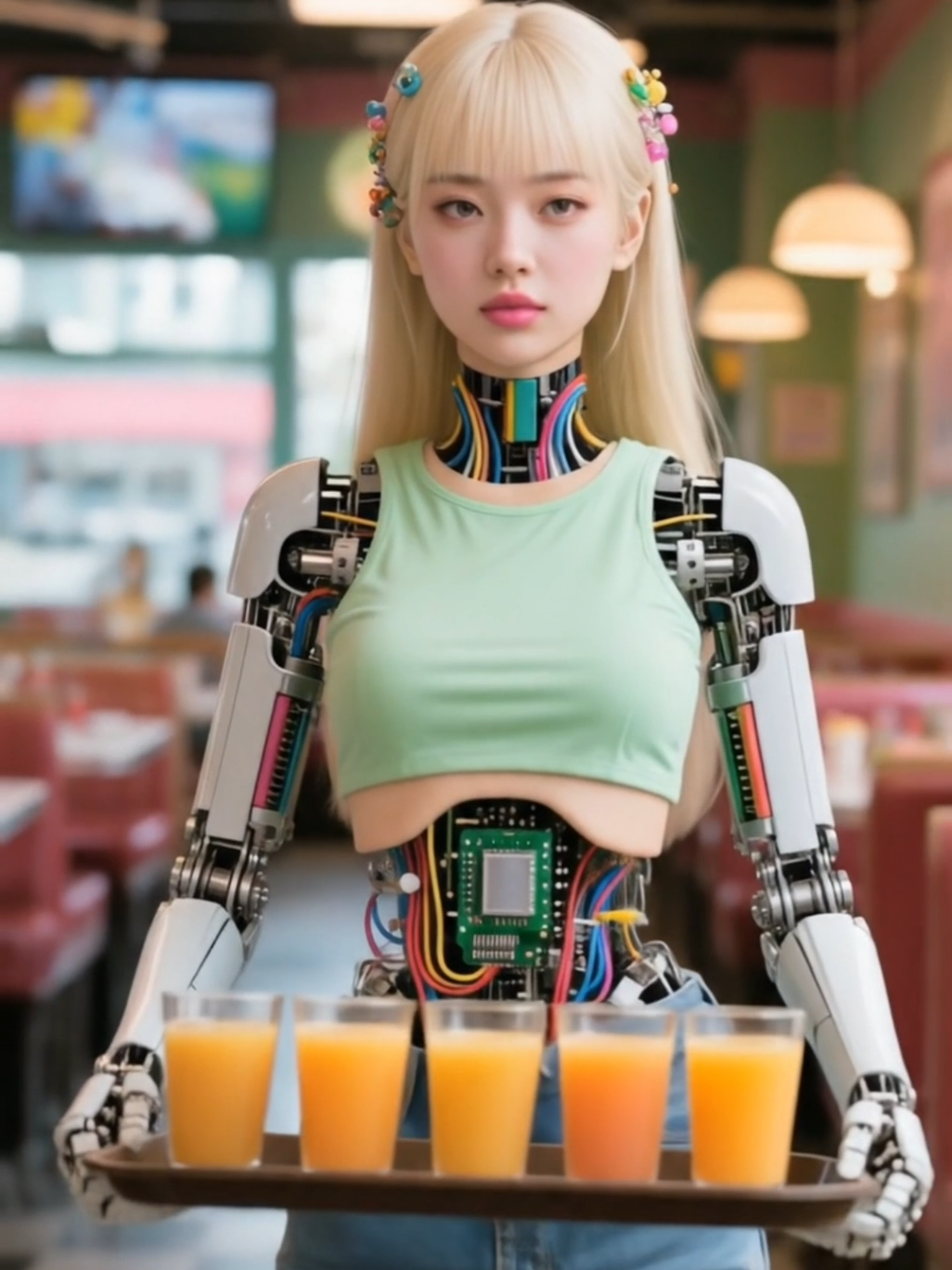 Beautiful robot serves in restaurant #robot #humanoid #ai