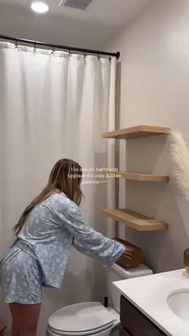 Head to my Bio click on link 🔗 then to Amazon storefront under  ✨Bathroom Decor✨ My second bathroom I’ve done this in & I love Sorbus Floating Shelves - 24 Inch for Bedroom, Kitchen, Bathroom - 3 Maple Wood Wall Shelves for Decor, Books, Storage - Mounted with Invisible Brackets #amazon #amazonfinds #amazonhome #hack #organization #amazonmusthaves #Home