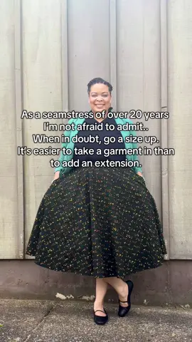 As a seamstress of over 20 years. I’m not afraid to admit.. When in doubt, go a size up. It’s easier to take a garment in than to add an extension. #sewing #seamstress #handmade #patternsize #sewinghumor #humor #fyp #imnotafraidtoadmit #notafraidtoadmit #sewingtips 