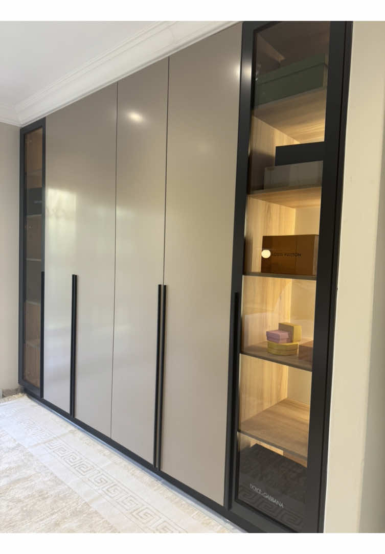 Transform your bedroom with our custom-built wardrobes, featuring integrated LED-lit display shelving and premium finishes. #interiordesign #customfurniture #durbanfurniture #rgroupsa #kznheadboards #kznfurniture #luxuryliving #closetgoals 