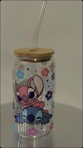Stitch & Angel iced coffee cup ☕️🩵💖         #icedcoffee #coffee #coffeetiktok #glass #ice #stitch #fyp #angel #Love #fyp 