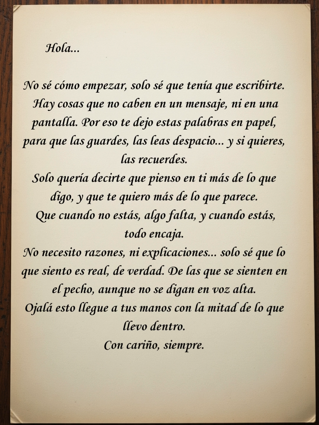 Antes de los mensajes, las llamadas perdidas y los emojis… existían las cartas. Escritas a mano, con el corazón, sin prisa. Palabras que no buscaban likes, solo llegar al alma de alguien. Esta es una de esas. Tal vez para ti. Tal vez para alguien que aún la espera. ✨🕊️💌#CartaDeAmor #Nostalgia #Romántico #AmorVerdadero #AntesDelMóvil #EscritaConElCorazón #TikTokRomántico #CartasQueLaten