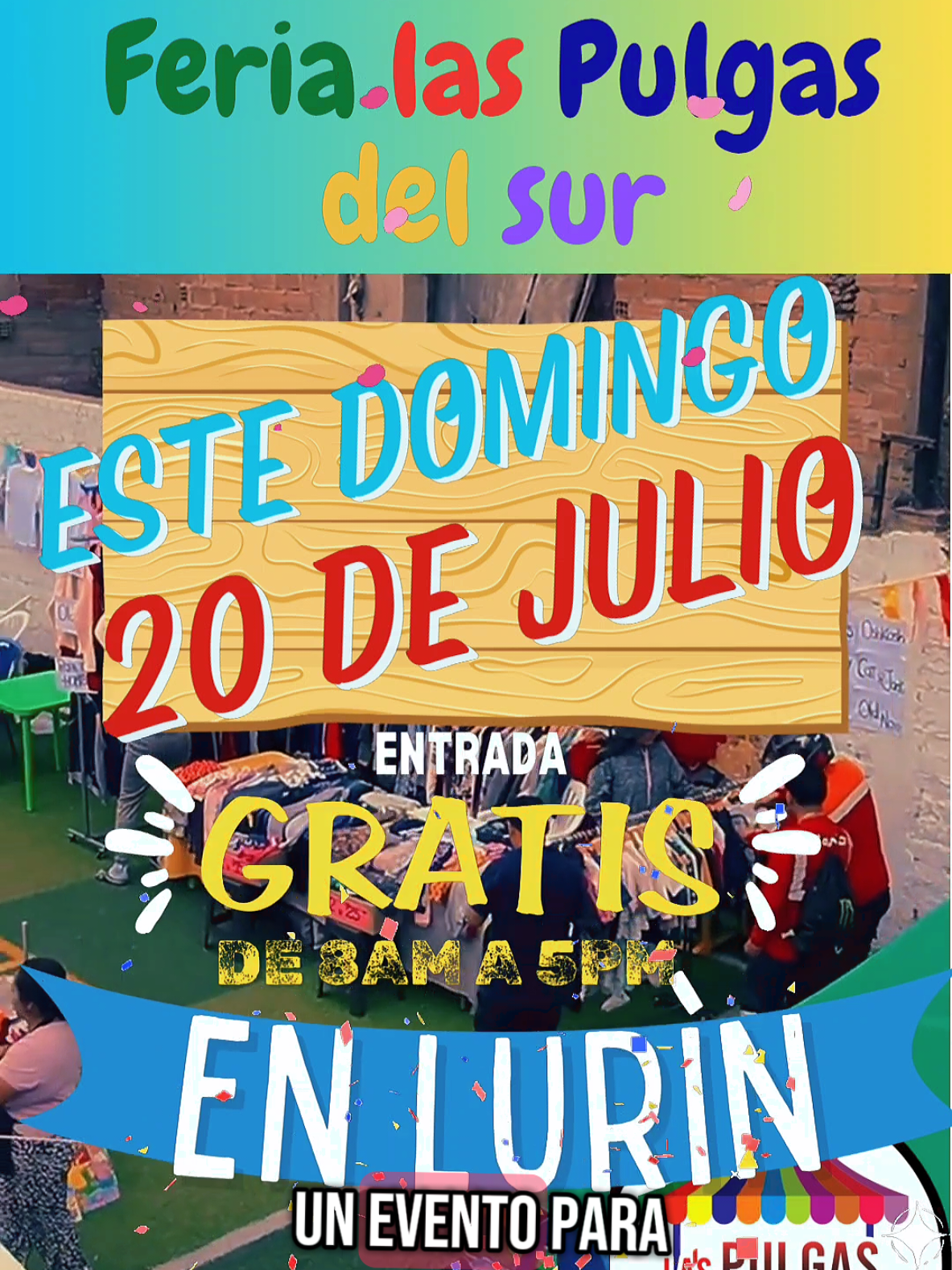 🌟 ¡Este Domingo 20 de julio te esperamos en La Feria Las Pulgas del Sur! 🌟 📍 Ven a la Cancha Deportiva Club Unión (frente al colegio Sánchez Carrión) Jirón Castilla 479, Lurín 15823 Ven con tu familia y amigos a disfrutar de: 👚 Ropa linda | 💍 Accesorios únicos | 🎮 Juguetes | 📚 Libros 🍰 Postres artesanales | 🍔 Comida deliciosa | 🎶 Música en vivo | 🎁 Sorteos Además, encontrarás productos nuevos, de segunda mano y artesanales. Es el lugar ideal para comprar, pasear y apoyar a pequeños emprendedores locales. ⏰ ¡Entrada libre de 8 a.m. a 5 p.m.! No te lo puedes perder... ¡Precios increíbles y sorpresas todo el día! ☎️ Reserva tu stand al 998819004 #FeriaDeLasPulgasDelSur #Lurín #FeriaDePulgas #Ropa #Accesorios #Comida #Postres #Sorteos #Emprendedores #LimaSur #feriaemprendedora