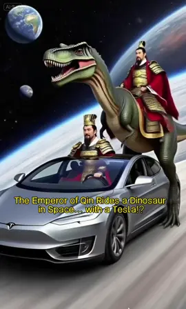 The Emperor of Qin Rides a Dinosaur in Space… with a Tesla!? 你扶琵琶奏琴弦我坐戏子楼台前 #shorts #古风 #国风 #秦始皇 #抽象行为大赏