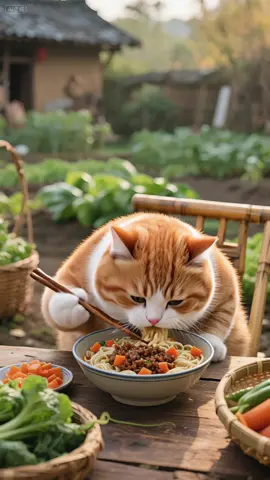 Master Cat’s ramen is truly delicious.#cat #animals #funnycats 