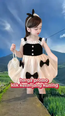 1-6Tahun Dress jambu hitam putih pita gaun anak perempuan cantik mewah
