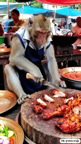 Tandoori Chicken Prep 🇮🇳 หั่นไก่ย่างสุกสีแดงฉ่ำแบบอินเดีย #ChefMonkeyWorld 