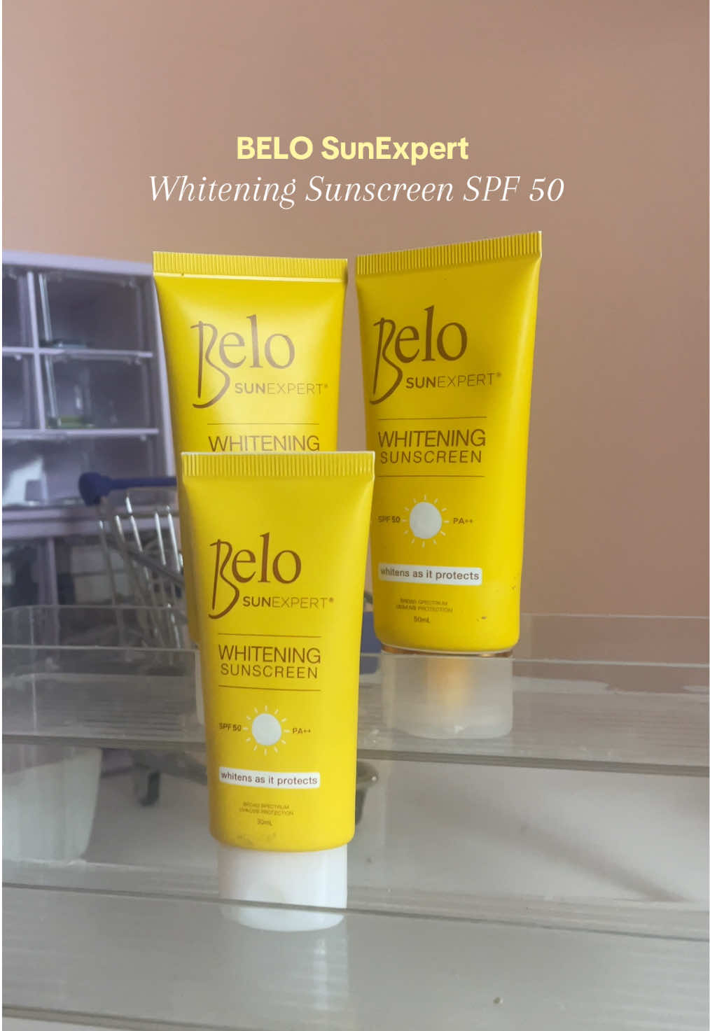 Belo SunExpert Sunscreen SPF 50, not only protects your skin but also lightens our dark spots. ✨ Also comes in a convenient travel size. #belosunexpert #belosunscreen #sunscreen #sunscreenviral #belo #whiteningsunscreen #skincare 