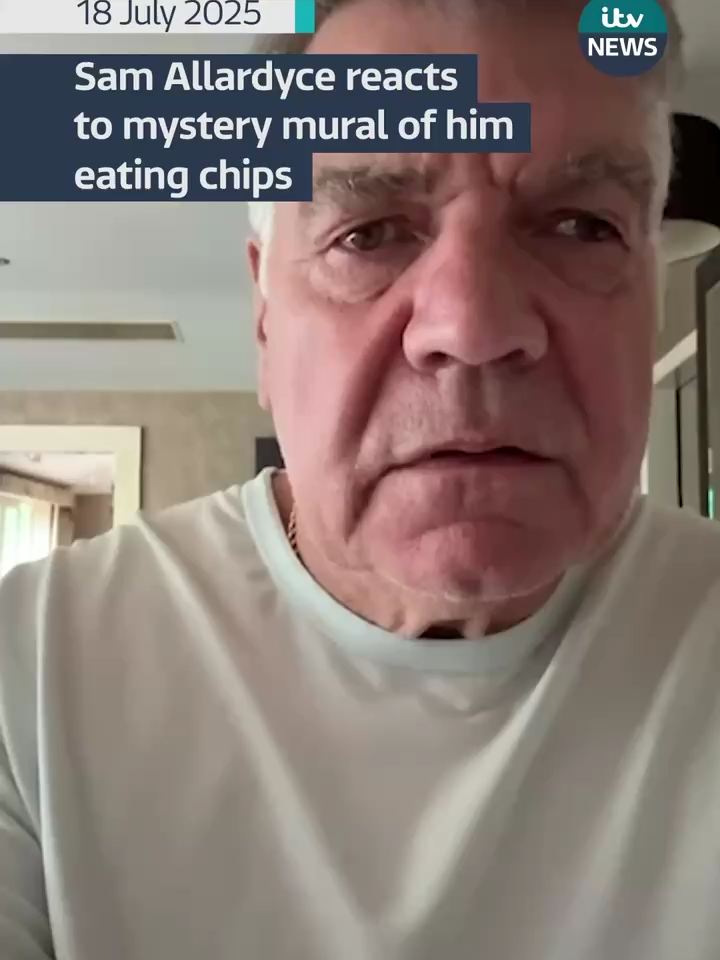 Sam Allardyce has shared his reaction after a mystery mural of him eating chips appeared in his home town of Dudley.  #itvnews #samallardyce #dudley