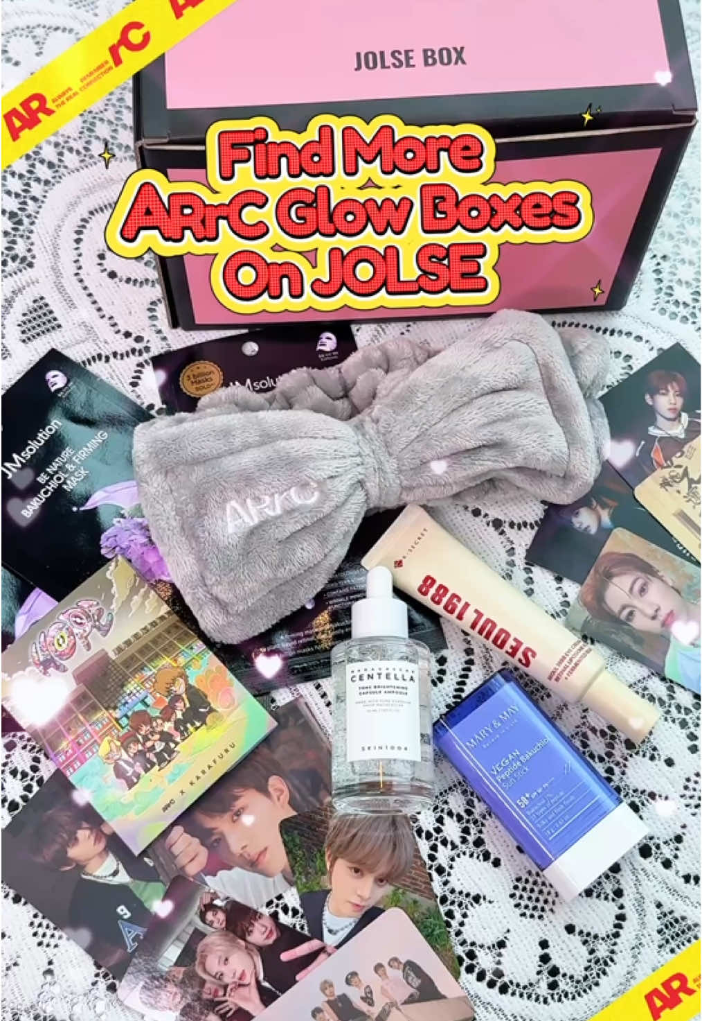 👹 Glow with ARrC through the limited ARrC GLOW BOX, only on JOLSE! 💰 Price: $29.99 🗓 Event Period:  2025.07.16 (WED) 6PM KST – 2025.07.25 (FRI) 6PM KST ✨ What’s Inside? Choose from 4 unique sets! 1. Always Set - ARrC the 3rd mini album [HOPE] (lucky or karafuru ver.) - ARrC Hair Band - SKIN1004 Silky-Fit Sun Stick - AXIS-Y Vegan Collagen Eye Serum - ETUDE SoonJung Barrier Cream - JMsolution Be Nature Mask (3ea) 2. Remember Set - ARrC the 3rd mini album [HOPE] (lucky or karafuru ver.) - ARrC Hair Band - Mary&May Peptide Bakuchiol Sun Stick - KSECRET SEOUL Eye Cream - SKIN1004 Brightening Ampoule - JMsolution Be Nature Mask (3ea) 3. Real Set - ARrC the 3rd mini album [HOPE] (lucky or karafuru ver.) - ARrC Hair Band - JMsolution Pearl Sunscreen - B:LAB Matcha Foam Cleanser - Dr.Althea 345 Relief Cream - JMsolution Be Nature Mask (3ea) 4. Connection Set - ARrC the 3rd mini album [HOPE] (lucky or karafuru ver.) - ARrC Hair Band - NINELESS Azelaic Acid Serum - Dear, Klairs Midnight Blue Cream - Mary&May Eye Cream - JMsolution Be Nature Mask (3ea) Grab yours before it sells out! 🏷️ only on jolse.com #ARrC #아크 #HOPE #awesome #COMEBACK #250716_6PM #arrcer #jolse #cosmeticjolse #jolsecosmetics #JOLSExARrC #jolseskincare #glowbox #arrcglowbox #jolseglowbox #kbeauty #koreanbeauty #koreanskincare #skincare #viralskincare #beauty #kbeautylovers #kbeautycommunity #onlineshopping #newlaunch #limitededition @ARrC (아크) 