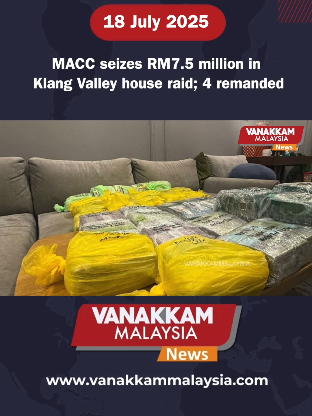 MACC seizes RM7.5 million in Klang Valley house raid; 4 remanded #latest​ #vanakkammalaysia #MACC #seizes #RM7.5million #KlangValley #house #raid #4remanded #trendingnewsmalaysia​ #fyp​ #vmnews​ #foryoupage​ #malaysiatamilnews​
