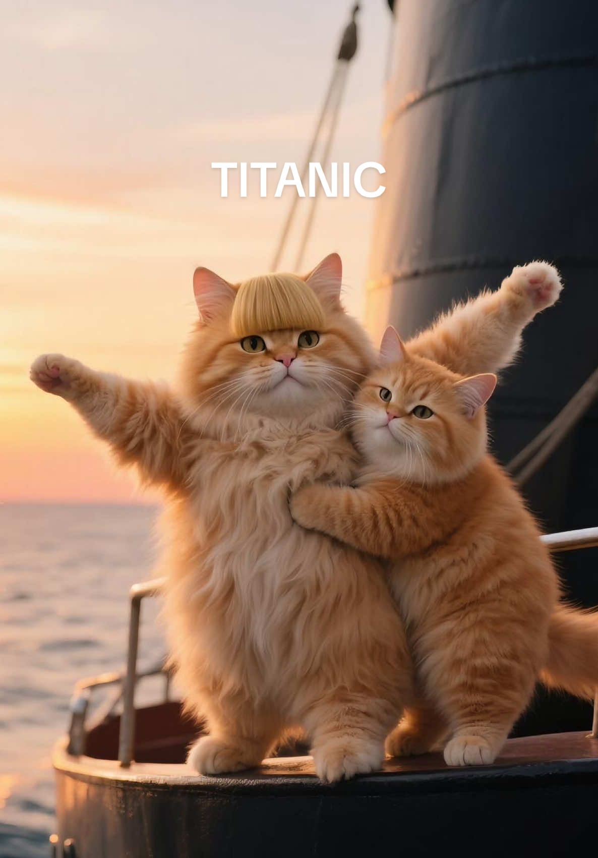 Titanic - He gave her the tuna fish… and his last breath. 🥺🌊 #cat #cats #catsoftiktok #funnycat #catai #ai #kuching #fyppppppppppppppppppppppp #fyp #orangecat #cattok #cutecat #แมว #oyen #catlover #titanic #myheartwillgoon 