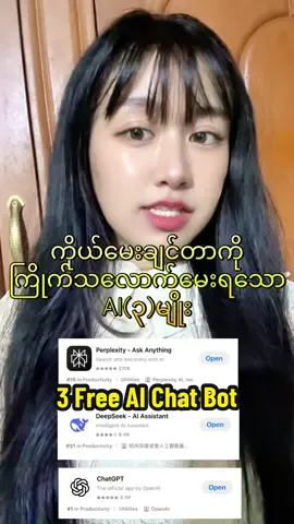 ကိုယ်မေးချင်တာကို ကြိုက်သလောက်မေးရသော AI(၃)မျိုး #ai #AI #chatgpt #deepseek #perplexity #knowledgesharing #ဗဟုသုတအဖြစ်တင်ပေးတာပါနော် 