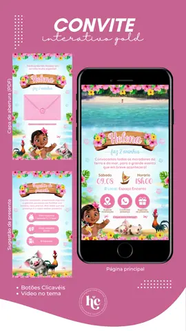 Convite Interativo Gold no tema Moana Baby🌊🌺 . . . #convitedigital #festainfantil #conviteinterativo #conviteinfantil #maedemenina 