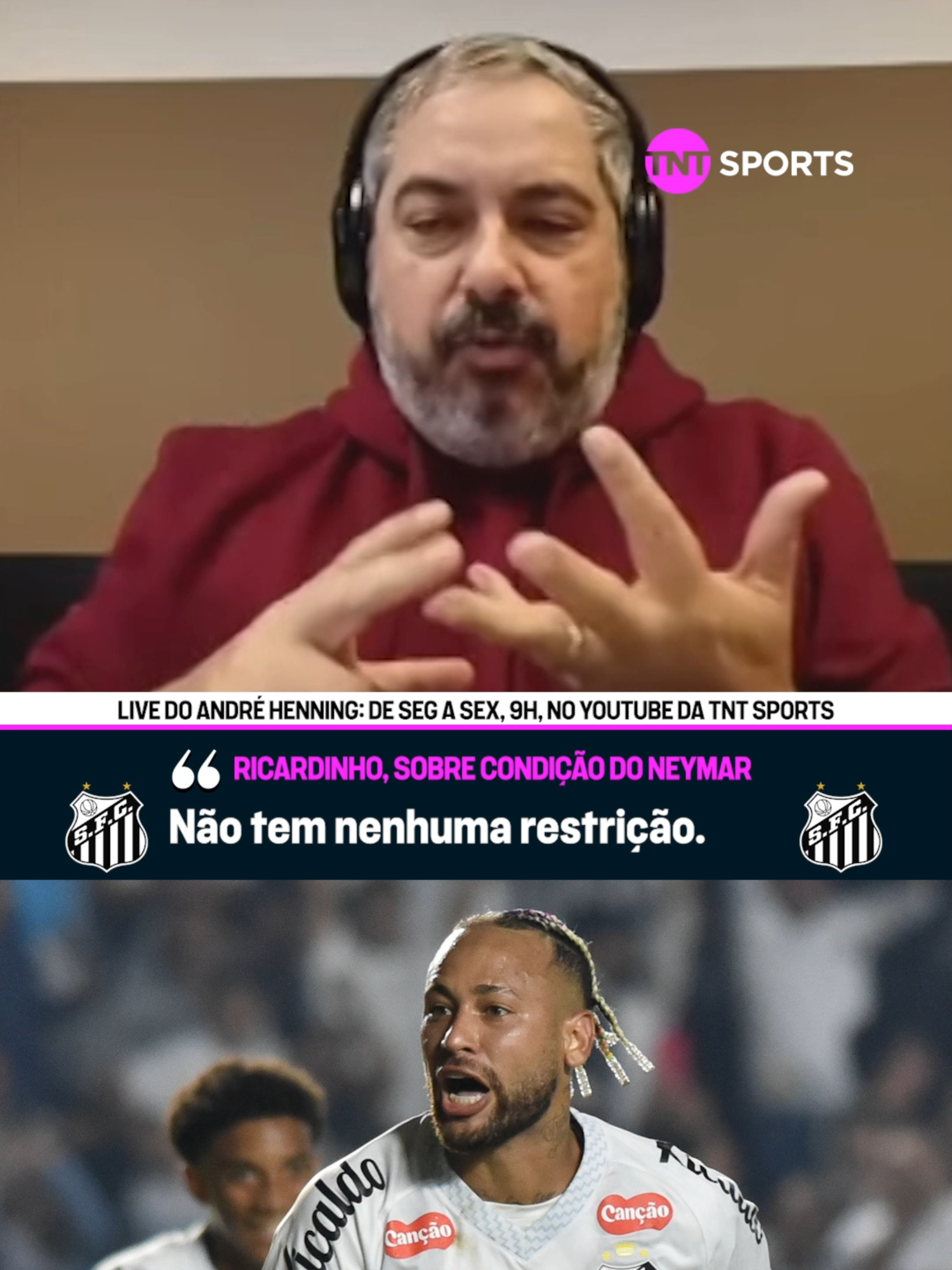 SEM RESTRIÇÃO! Caminho livre pro Neymar ter uma sequência de jogos com o Santos no Brasileirão Betano! @ricardinhomartinss explicou a situação na Live do André Henning. De segunda a sexta, às 9h, tem Live do André Henning, no YouTube da TNT Sports.