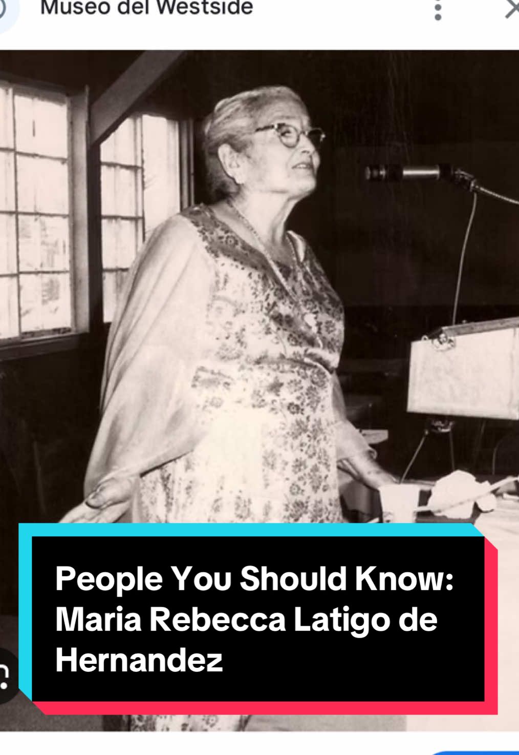 When we talk about civil rights leaders, we rarely hear about Latinas who fought for justice. Maria Rebecca Latigo de Hernández was born in 1896 in Mexico and later moved to Texas. She became a powerful voice for Mexican-American civil rights, co-founding the Orden Caballeros de América and fighting for better education, labor rights, and healthcare for the Latinx community. 📚 Sources: 	•	National Women’s History Museum: “Maria Rebecca Latigo de Hernández” 	•	Texas State Historical Association (TSHA) Handbook 	•	University of Texas at Austin – Voces Oral History Project #LatinaHistory #CivilRights #MariaHernandez #PeopleYouShouldKnow #HiddenFigures #WomensHistory #LatinxHeritage 