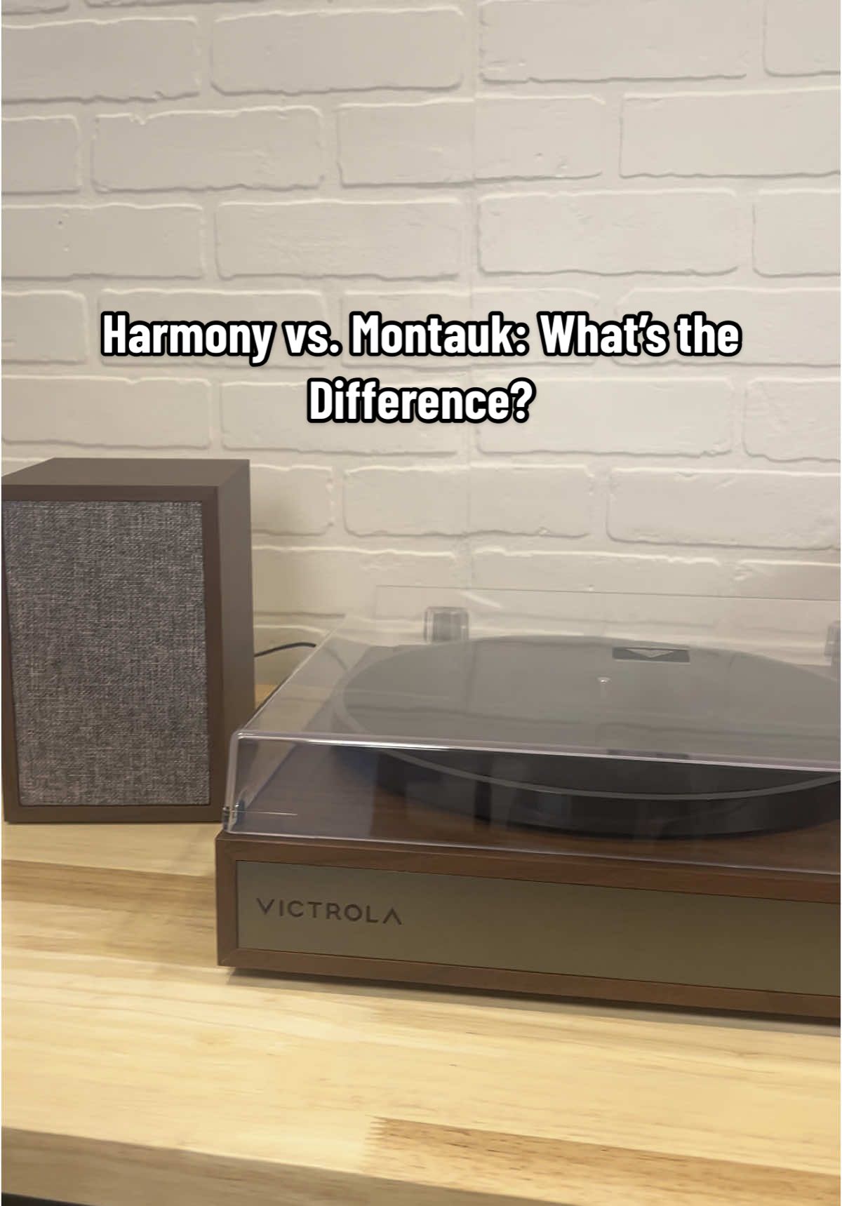 Have you been looking for a turntable that comes with matching speakers and saw these beauties but didn’t know which one to get? Here’s a little guide to the main differences!  1. Size: The Harmony is slightly larger, with a dust cover that lays flush along the turntable. 2. Cartridge: The Montauk has a ceramic cartridge while The Harmony has a moving magnet cartridge (an upgrade). 3. Platter: Since The Harmony is larger, it has a full size, 12” platter that offers more support while the Montauk has a smaller platter. 4. Control Knob: The Harmony has more selections from its front facing control knob, including Bluetooth Out/In and aux. The Montauk has similar inputs/outputs that are controlled separately.  5. Sound: The Harmony offers a more rich and full sound thanks to its upgraded cartridge and speakers.  6. Price: The Harmony has a higher price point due its feature upgrades. The Montauk is a great starter turntable for those who are looking for a full-package solution without a big price tag. The Harmony provides a great upgrade opportunity to more intermediate users who still want that classic mid-century design. #turntable #turntablesetup #victrola #vinyltok 