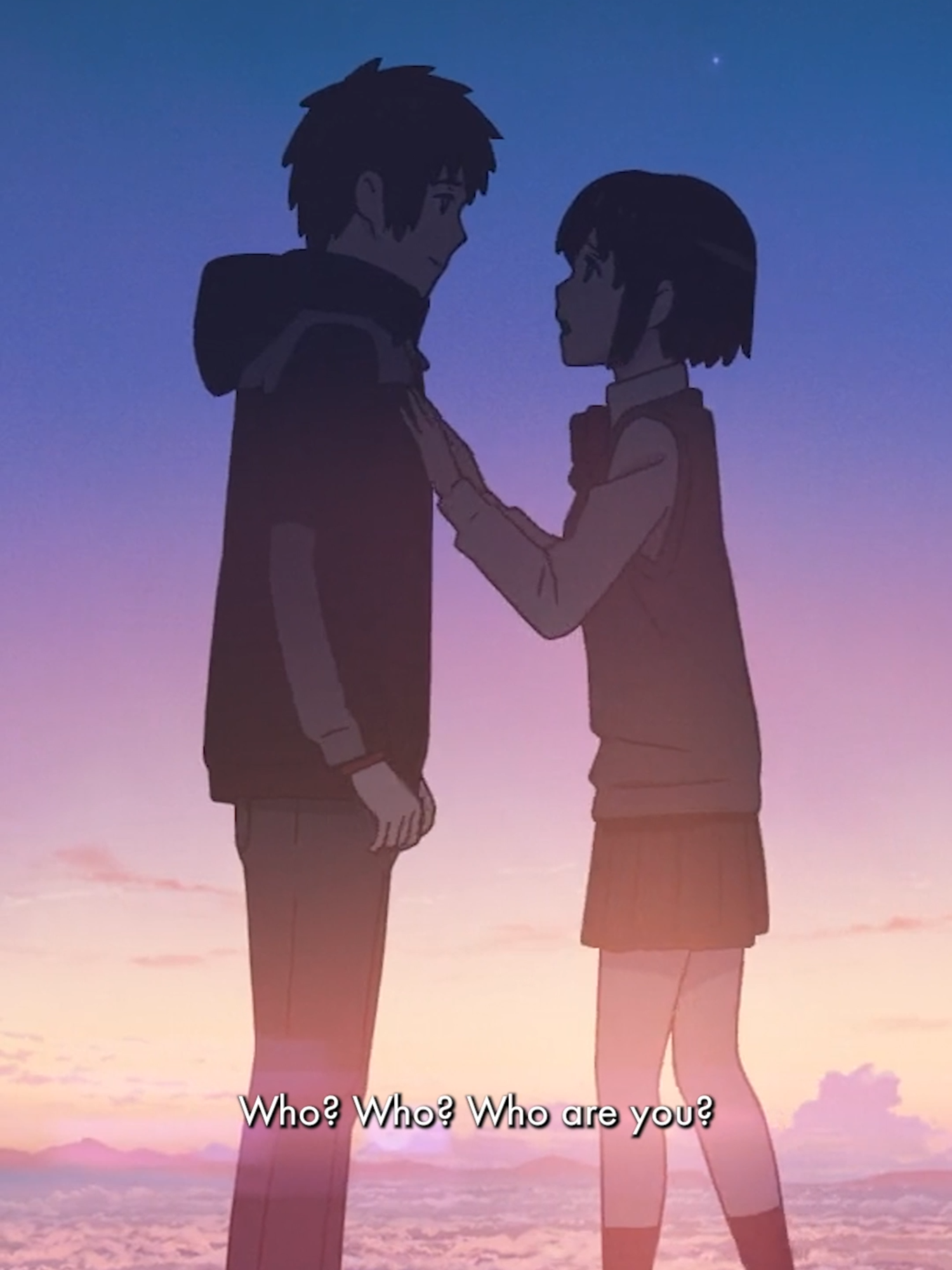 “I wanted to tell you. Wherever you are in the world, I’ll search for you.” Film: YOUR NAME. (2016) Directed and written by Makoto Shinkai Starring Ryûnosuke Kamiki, Mone Kamishiraishi, Ryo Narita, Aoi Yûki, Nobunaga Shimazaki, and Kaito Ishikawa #YourName #MakotoShinkai #RyunosukeKamiki #MoneKamishiraishi #Fantasy #Romance #Animation #Anime #Movies #Film #Toho #MeetCute