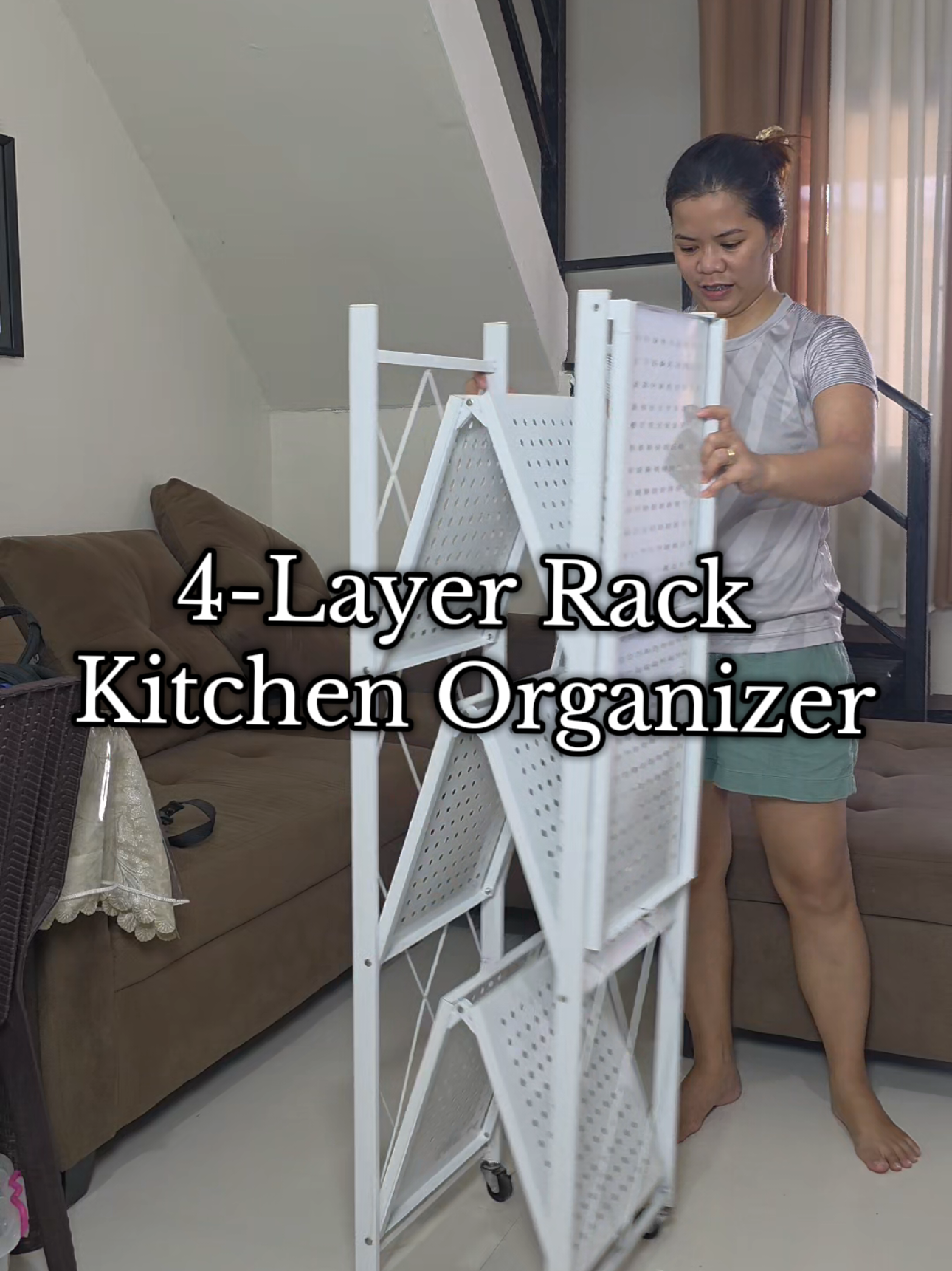 No more magulong kusina dahil sa foldable shelf rack organizer na to. No hassle din sa pag lipat kasi may gulong na. Apaka aesthetic na din.  #kitchen #organizer #rack #homeessentials #rackwithwheels 