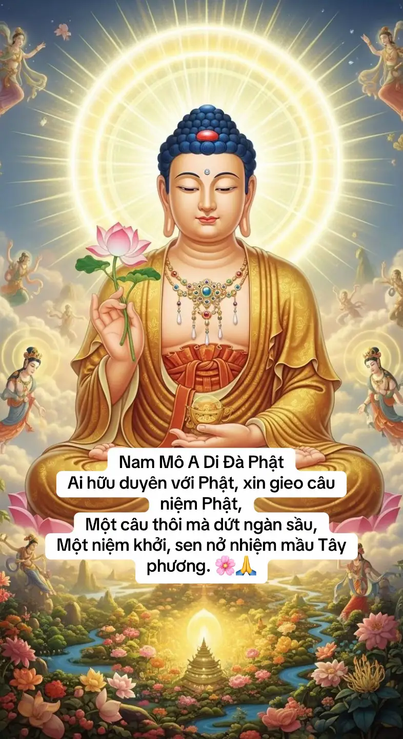 Một câu thôi mà dứt ngàn sầu, Một niệm khởi, sen nở nhiệm mầu Tây phương. 🌸🙏