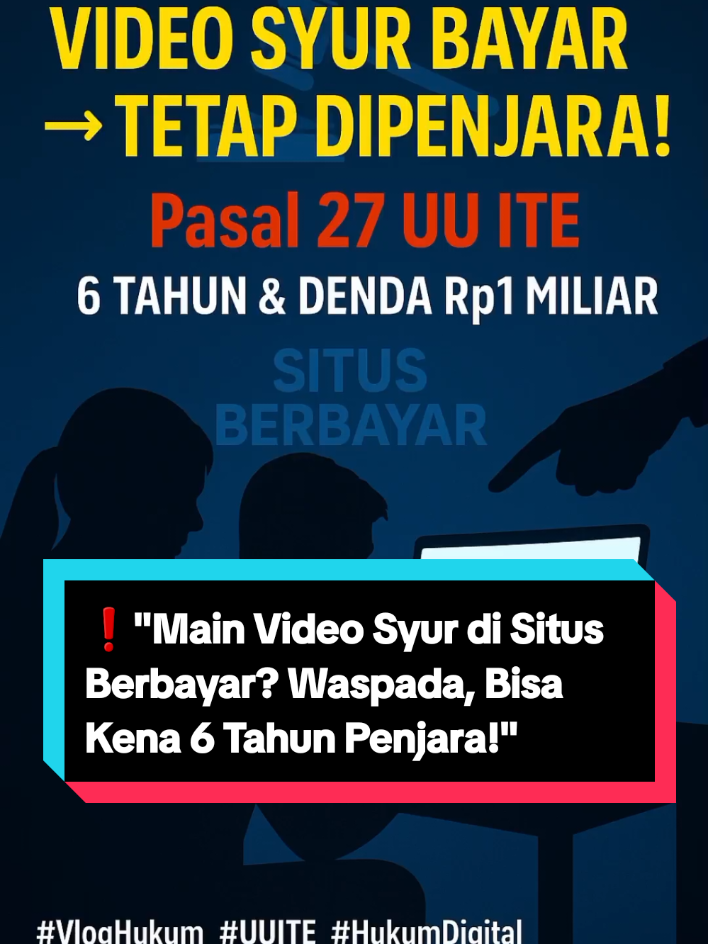 Video Syur di Situs Berbayar = Bisa Dipidana?! Banyak yang mengira kalau video asusila diunggah ke website berbayar itu aman karena hanya bisa diakses oleh pelanggan. Padahal... hukum Indonesia bilang lain! 📕 Pasal 27 ayat (1) UU ITE melarang membuat konten melanggar kesusilaan dapat diakses publik — baik gratis maupun berbayar! ➡️ Ancaman hukuman: 6 tahun penjara dan denda Rp1 Miliar. ➡️ Bisa bertambah jika ada unsur komersial atau eksploitasi. Jangan sampai terlambat sadar. Lindungi dirimu, pahami hukumnya.VideoSyur #UUITE #Pasal27 #HukumDigital #AdvokatMenjawab   #VlogHukum #HukumPidana #JejakDigital #PeringatanHukum   #HukumIndonesia #KontenAsusila #BijakBersosmed #EdukasiHukum   #KasusViral #SitusBerbayar #TindakPidanaITE 
