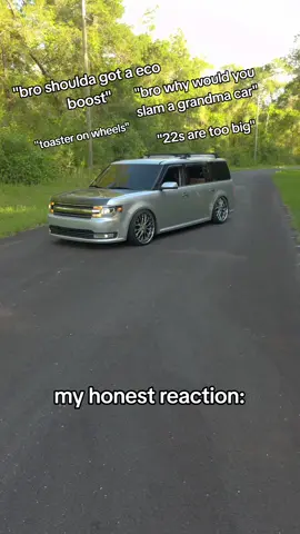 legendary audio pull🙏 The 2017 Ford Flex Limited with the naturally aspirated 3.5-liter V6 engine is a uniquely styled three-row crossover that blends spacious practicality with upscale comfort. Unlike the EcoBoost-equipped versions, this model is powered by a non-turbocharged V6 that produces 287 horsepower and 254 lb-ft of torque. It’s mated to a six-speed shiftable automatic transmission and comes in either front-wheel drive or optional all-wheel drive. While its fuel economy isn’t particularly impressive—averaging around 19 mpg combined for FWD and about 17 to 18 mpg for AWD—the engine is known for its reliability and smooth, predictable power delivery. Inside, the Flex Limited stands out for its premium materials and roomy interior. It comfortably seats six or seven passengers, depending on whether it’s configured with second-row captain’s chairs or a bench seat. The cabin offers impressive flexibility, with cargo space ranging from 20 cubic feet with all seats up to a generous 83.2 cubic feet when both the second and third rows are folded flat. Standard features in the Limited trim include leather upholstery, ventilated and heated front seats, a heated steering wheel, a power-folding third row, and a 10-way power-adjustable driver's seat. Technology is another strong point in the 2017 Flex Limited. It comes equipped with Ford’s SYNC 3 infotainment system, which supports both Apple CarPlay and Android Auto and includes a responsive touchscreen interface. A premium Sony audio system and built-in navigation round out the tech package. Safety options are plentiful and include adaptive cruise control with forward collision warning, blind-spot monitoring with rear cross-traffic alert, active park assist, rear parking sensors, and inflatable rear seat belts for added protection. On the road, the Flex drives more like a wagon than a traditional SUV. Thanks to its low center of gravity and flat stance, it handles corners with more stability than most crossovers of its size. Ride quality is smooth, with good insulation from wind and road noise, although larger wheel options may introduce some extra feedback from rougher pavement. The Flex also has a maximum towing capacity of 4,500 pounds when properly equipped, which adds to its practicality for family road trips or light-duty towing. Though it delivers strong value and comfort, the Flex does have some drawbacks. Fuel economy remains a weak point compared to rivals, and its long, boxy shape contributes to a larger turning circle, making it less maneuverable in tight spaces. However, owners of the naturally aspirated model tend to experience fewer mechanical issues than those with the turbocharged EcoBoost engine, especially regarding known water pump failures. For drivers seeking a bold-looking crossover with generous space, strong standard features, and a solid V6 engine without the complications of turbocharging, the 2017 Ford Flex Limited naturally aspirated model is a dependable and distinctive option in a sea of lookalike SUVs. #staticcars #static #ford #trucktok #fyp 