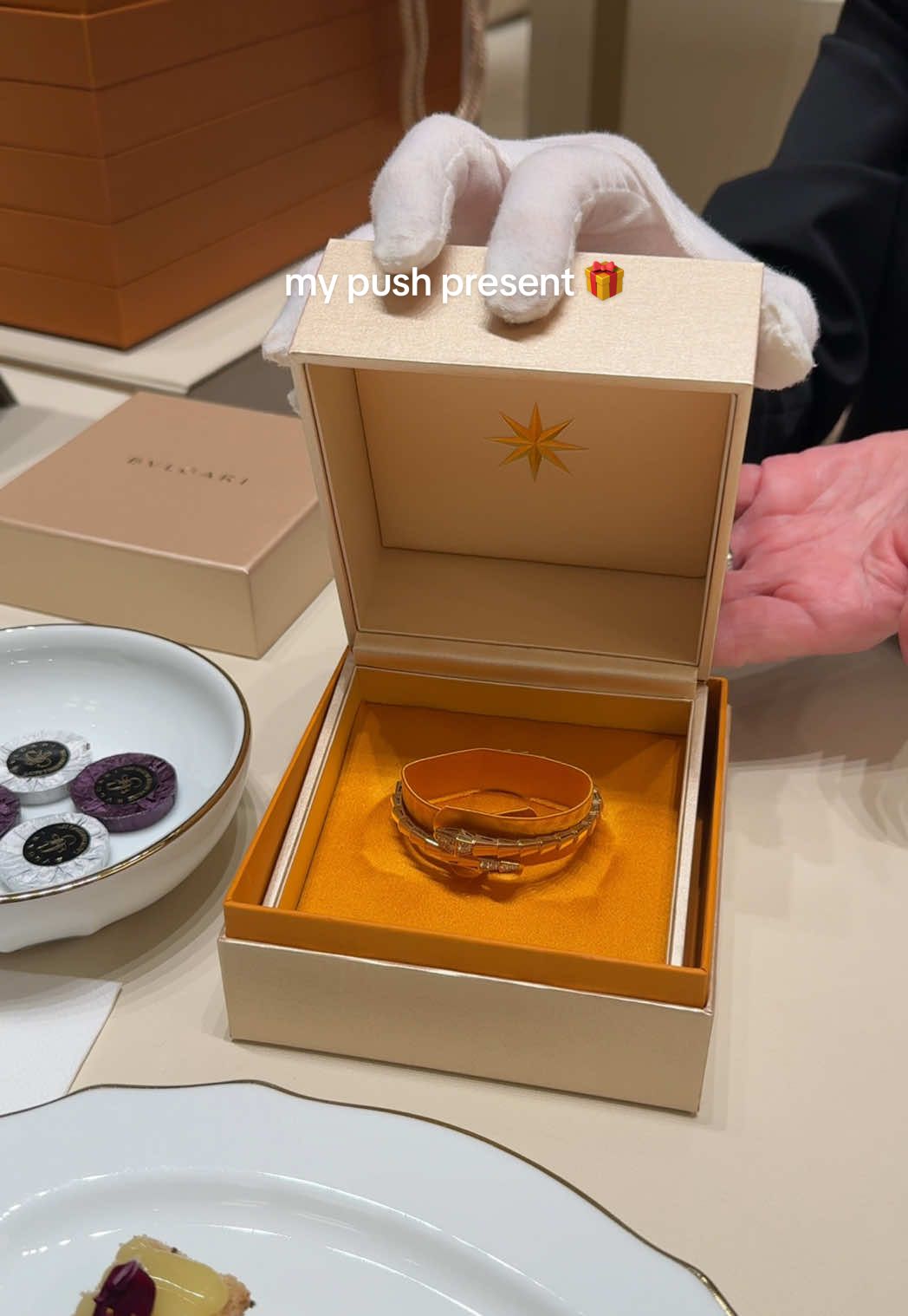 Bulgari Seprenti bracelet 🥹  Kaia was born in the year of the snake so I knew this piece would be perfect 💛 I went into labor the next morning 🙂‍↕️ #pushpresent #yearofthesnake #bulgari #serpentibracelet 