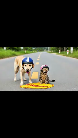 Chú chó và mèo dọn rác ở ngoài đường #giaitri #aivideo #viraltiktok #cho #fly 