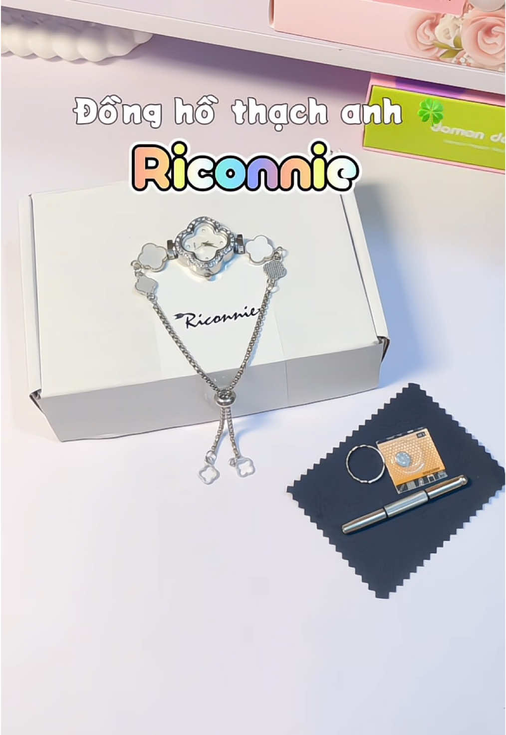 Đồng hồ thạch anh cỏ 4 lá 🍀 🥰 Tui thấy nó xinh như vòng tay lun nha #unboxing #donghonu #riconnie #xuhuong #viral 