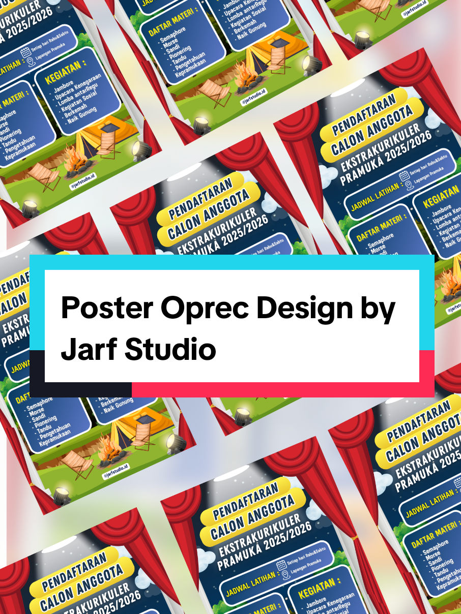 Haiii semuanyaaa🤩 Jarf Studio punyaa Design Poster lagi nihhh🙌 Kali ini poster Open Recruitment buat Organisasi Pramuka💗 buat kaliann yg punya tugass poster atau tugas desain yg lain bolehh DM atau chat akuu untuk order yaaa gaiss🤩🙌 tenang ajaa harga terjangkau dan pastinya hasil berkualitas... #fyp #fypシ #4upage #fypシ゚viral #fypage #canva #poster 