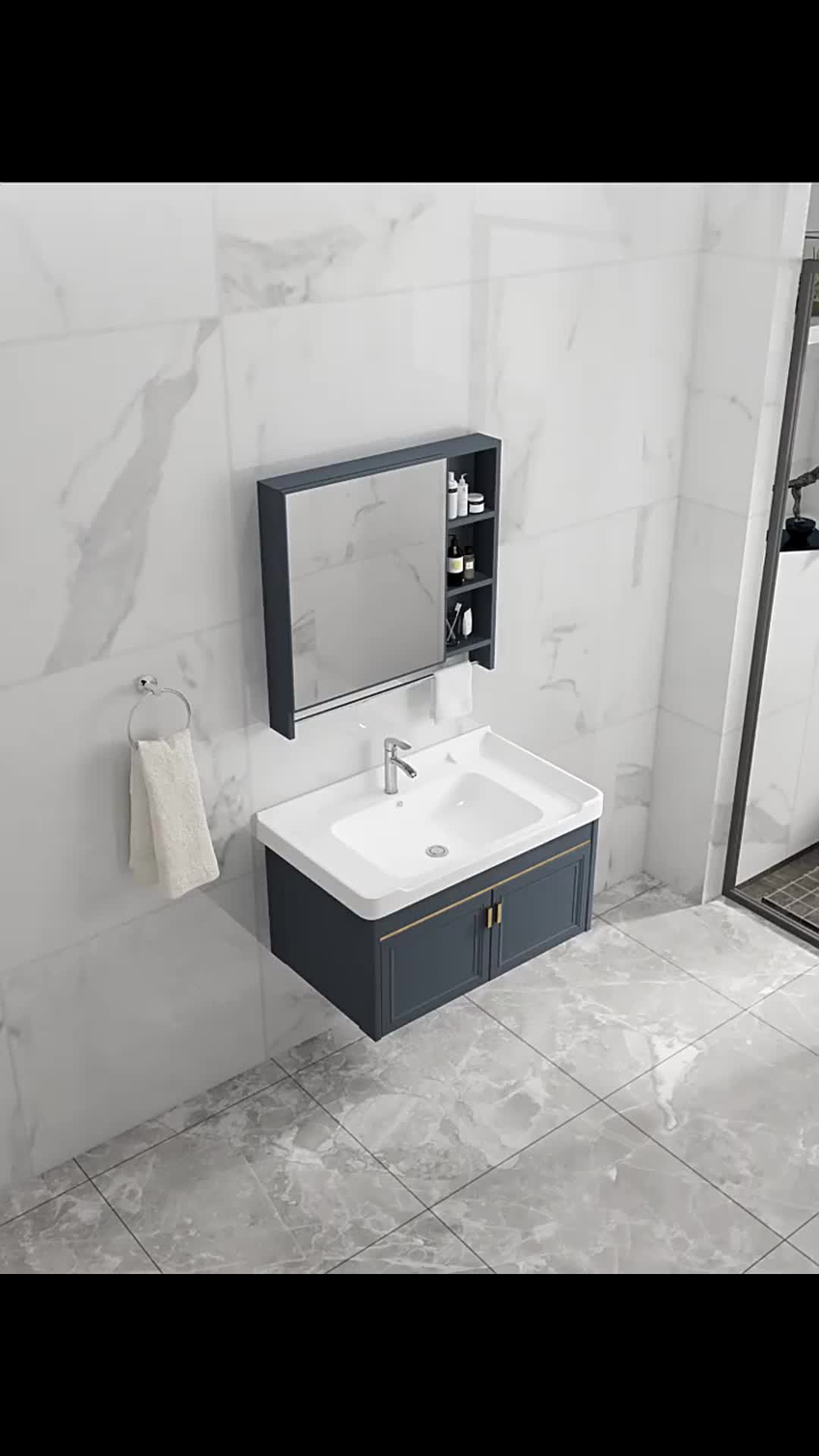 KusinaCraft 60cm Aluminum Bathroom Basin Cabinet With Mirrored Cabinet Toilet Ceramic Sink Washbasin Combo Set 