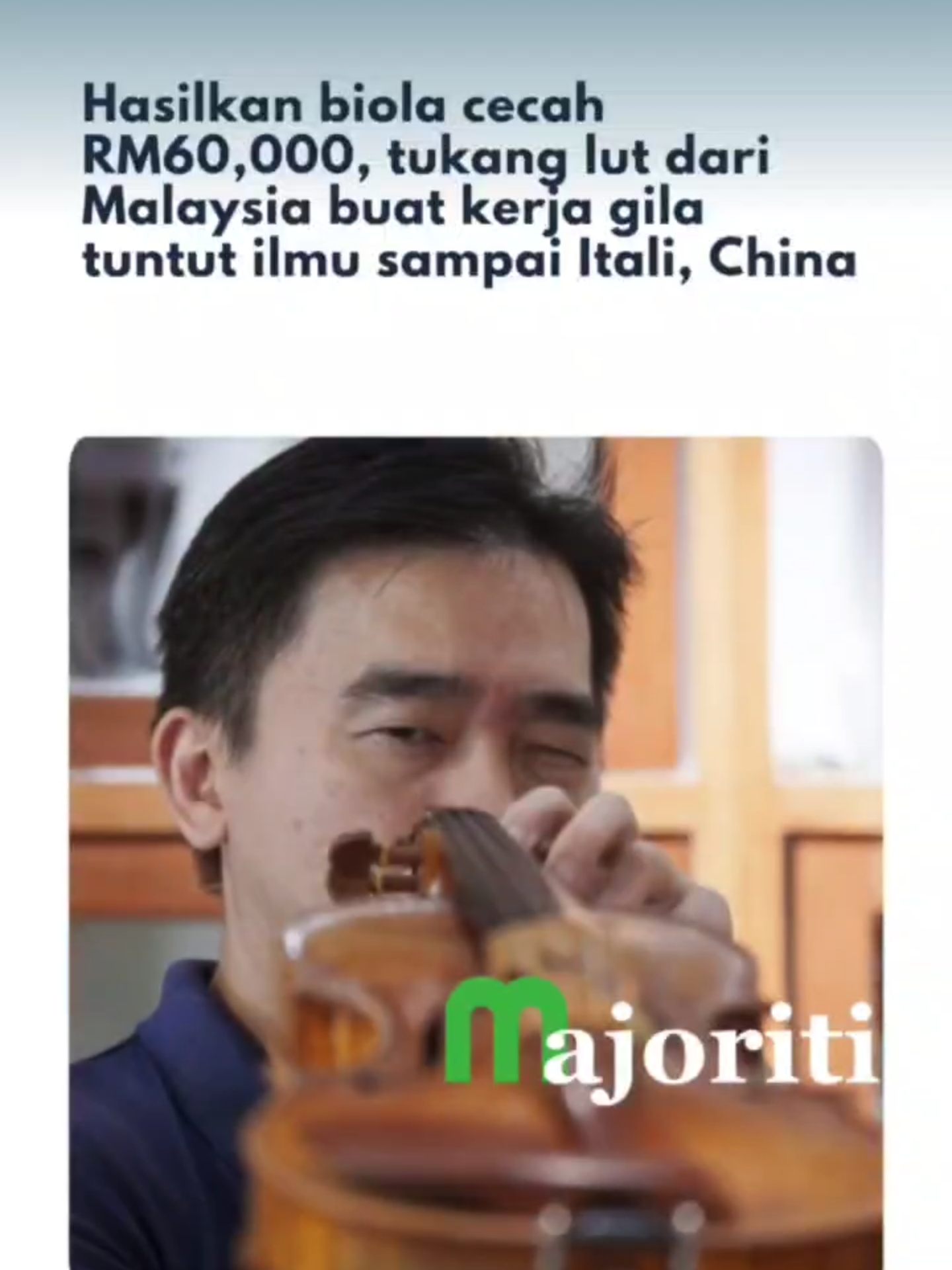 Tan menerima tempahan khas daripada pemain biola profesional dari dalam dan luar negara, termasuk dari Perancis, Jerman dan Hong Kong.  #majoriti #beritaditiktok #trendingnewsmalaysia #biola #senimuzikmalaysia #alatmuzik #tanchinseng