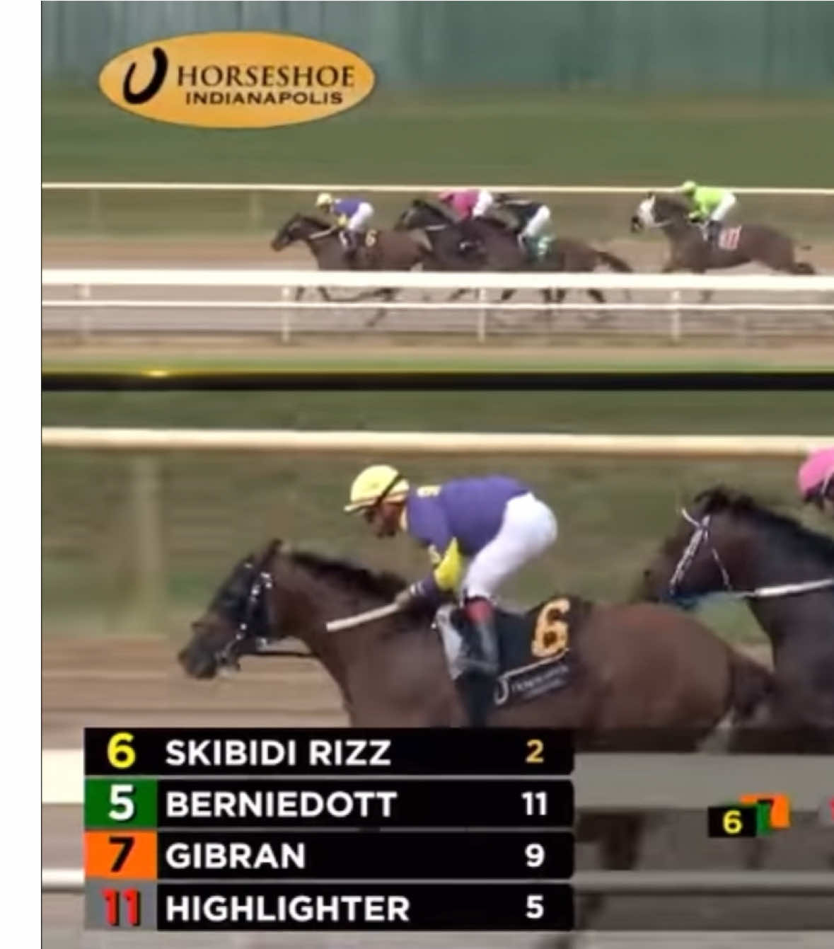 3 year old racehorse skibidi rizz wins the horseshoe indianapolis maiden claiming on the 16th of july 2025, reeling in $12,300 in prize money. (yes, this is the real commentary) #horseracing #equestrian #horsesoftiktok #brainrot #skibidirizz #racehorse 