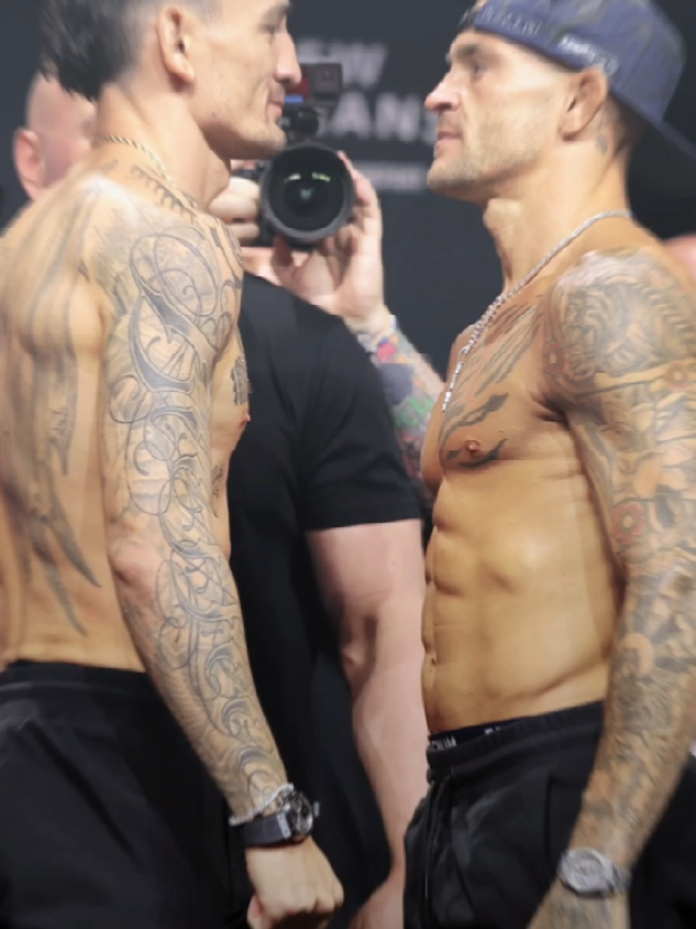 FINAL FACE TO FACE 💥 #ufc318 #maxholloway #dustinpoirier #faceoff #fight #trilogy #mainevent #lightweight #world #champion 