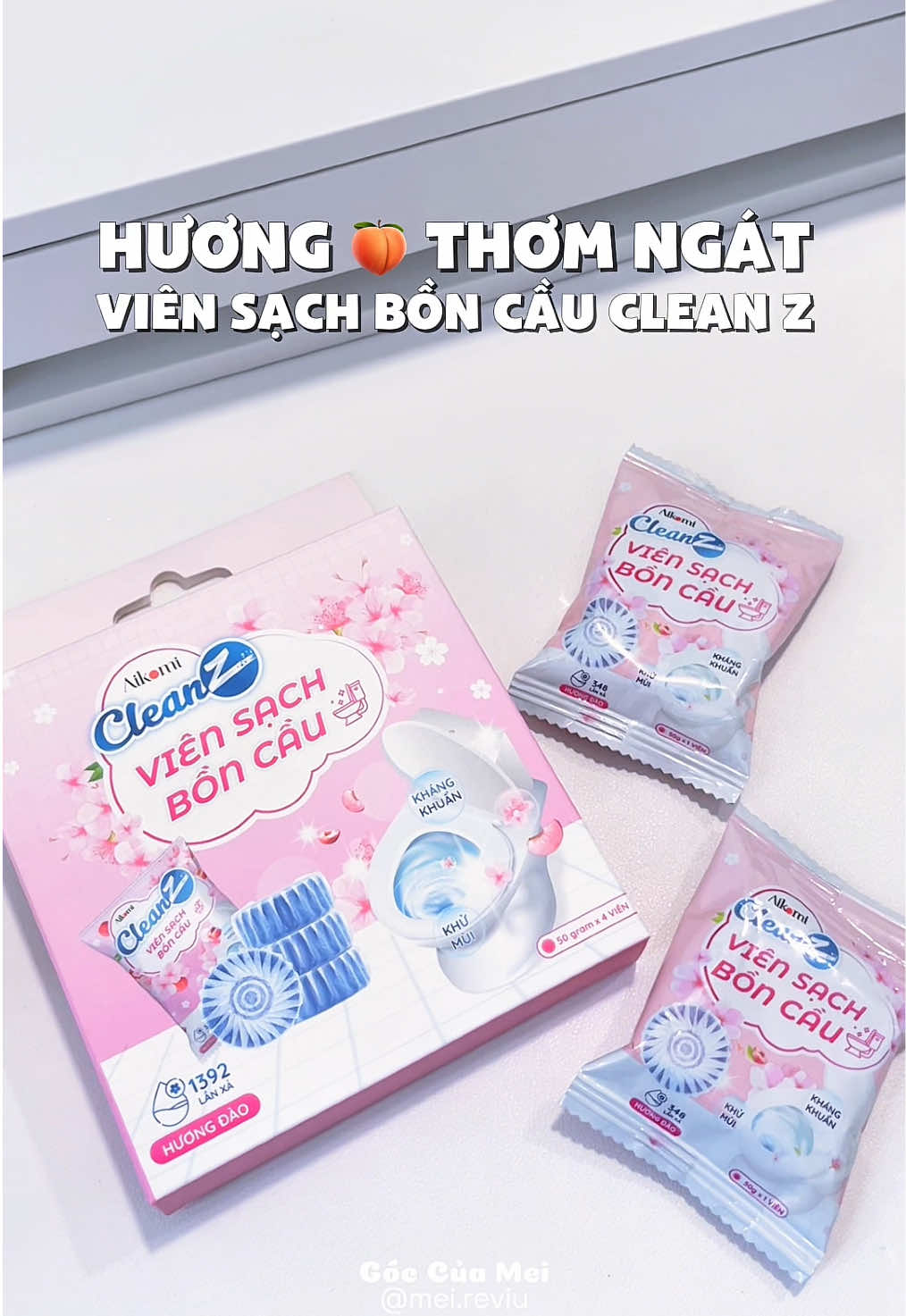 Viên sạch bồn cầu hương đào siu dễ chịu, vừa kháng khuẩn lại luôn thơm tho 🌸🍑 #viensachboncau #viensachboncaucleanz #vesinhnhacua #giadungtienich #meireviu #goccuamei 