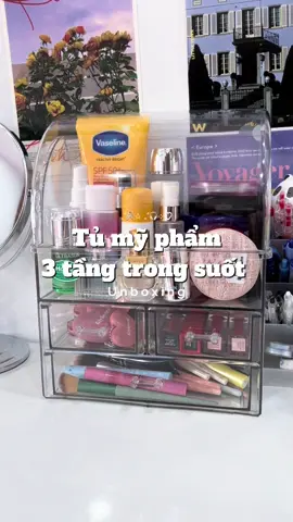 Cái góc bàn nhìn sang hẳn với em tủ này 💗💫 #nganv1108 #review #unboxing #unbox #xuhuong #viral #goclamdep #videoviral #videounboxing #skincare #makeup #makeupbox #skincarebox #tumypham #tumyphamdeban #tủmỹphẩm #jfy 