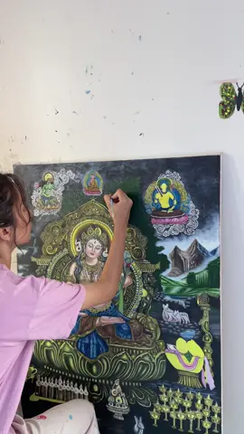 My First Experience on Thanka Painting ❤️ #art #tiktok #fyp #nepalitiktok #nepaliartist #thankaart #whitetara #support 