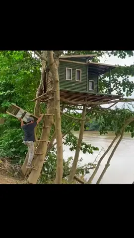 Survival Camping in Heavy Rain | Building a Bamboo Treehouse by the River