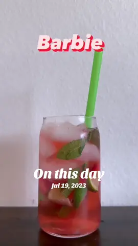 Barbie movie inspired mocktail:  @poppi shop Raspberry Rose 🌹,  lime 🍋‍🟩 mint strawberries 🍓 ice 🧊 Enjoy!! Side note: I miss the Barbie promo for the Barbie movie 🎥  #onthisday #mocktail #fyp 