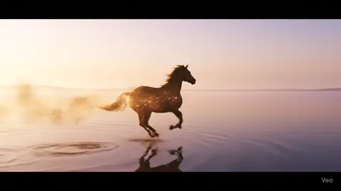 A horse made of gold dust, galloping through still water at dawn.   #GoldDustHorse #EtherealBeauty #GlassyLake #CinematicMagic #naturemagic 