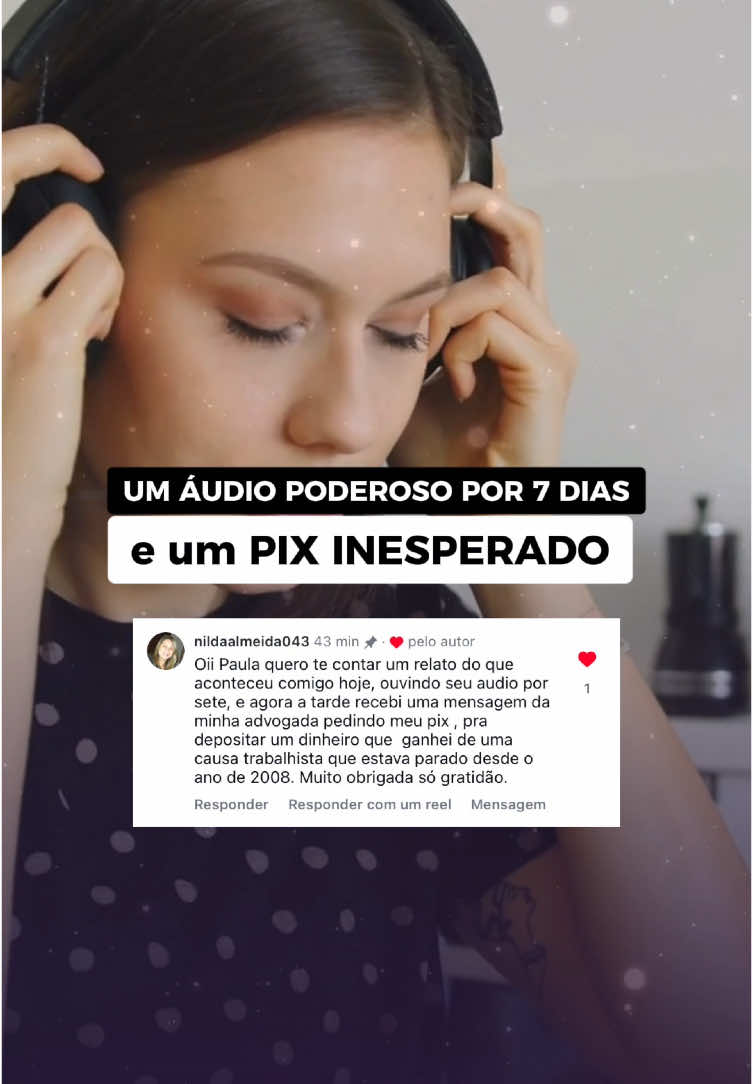 Essa mensagem é da Nilda, uma aluna minha que começou a usar O Código da Liberdade, e em 7 dias conseguiu um valor que estava travado desde o ano de 2008. Esse áudio é uma reprogramação mental desenvolvida por mim, com o objetivo de fazer uma verdadeira “faxina” na sua mente para eliminar crenças, bloqueios e tudo que trava sua vida 🧠✨ São várias camadas de reprogramação profundas que vão acessar o seu subconsciente de forma subliminar, por isso o poder de transformação é tão grande.  Se você também quer começar a desbloquear sua vida comenta LIBERDADE aqui embaixo, que você receberá um link com todas as informações sobre a reprogramação 👇🏻