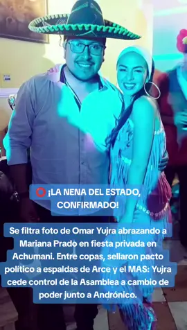⭕️ ¡100% LA NENA DEL ESTADO! 🔴 ¡CONFIRMADO! Se filtra una foto de una fiesta privada en Achumani (15 de julio) donde se ve a Omar Yujra (presidente de Diputados, ala arcista) abrazando a Mariana Prado (candidata vicepresidencial de Andrónico), en medio de sonrisas y copas. Fuentes aseguran que se selló un acuerdo político: Yujra cedería el control de la Asamblea Legislativa y ganaría espacio en el entorno de Rodríguez, todo a espaldas de Arce, del MAS-IPSP y su bancada. En el evento también estuvieron figuras como Hugo Moldiz y voceros de Alianza Popular.