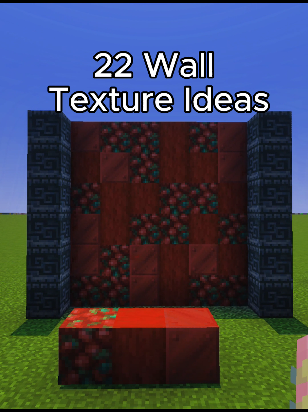 22 wall texture ideas to use in your minecraft builds. I love trying to mix it up and add some variety in my walls. These are also technically mini gradients that I just mixed up. #Minecraft #minecraftbuild #minecraftgradient #minecraftideas #minecraftwalls #minecraftbuilding 