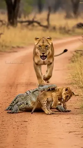 Mother Lioness Fights The Crocodile For Her Cub! #rescue #animals #wildlife