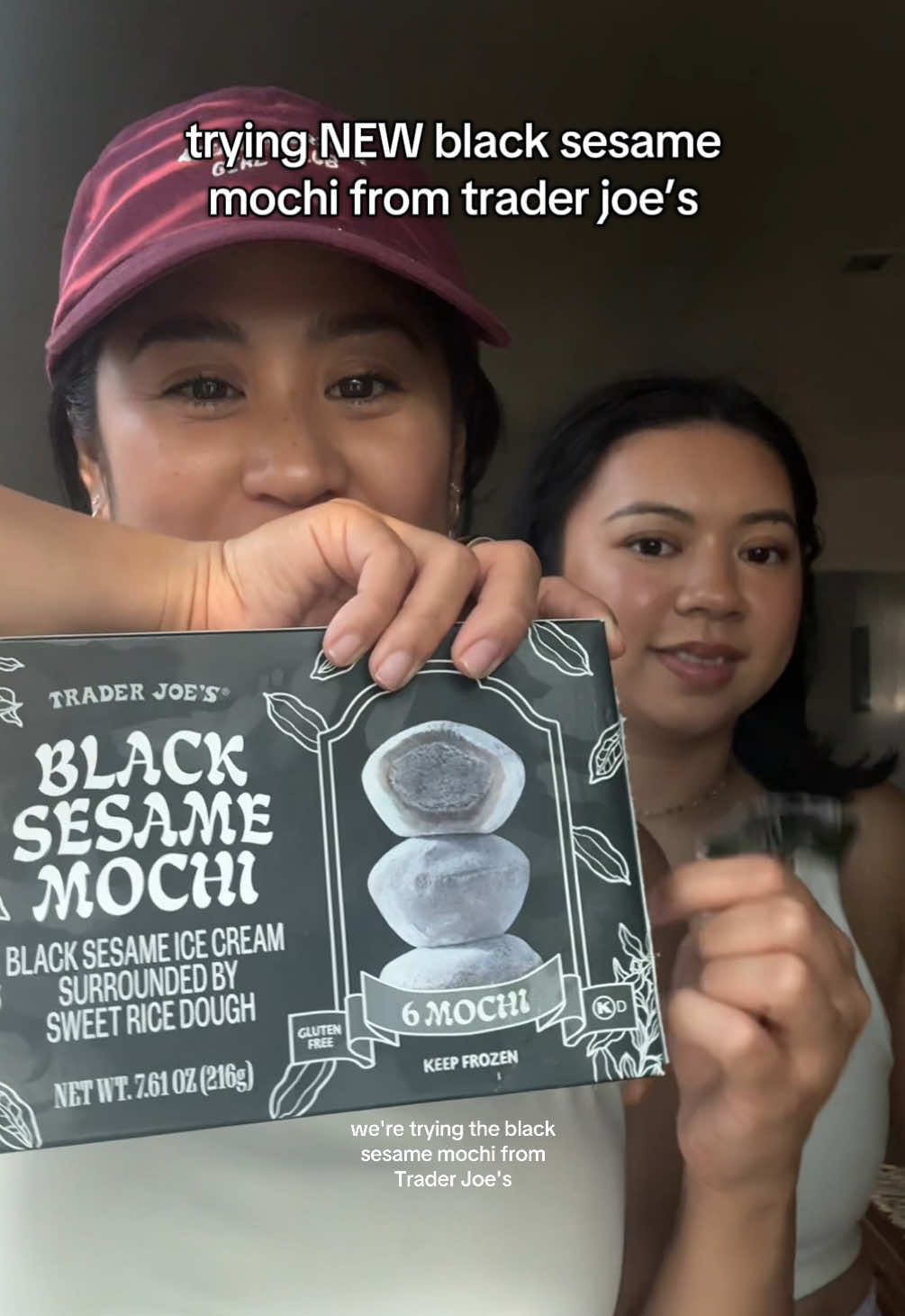 taste test! trying the NEW black sesame mochi from trader joe’s. stay til the end to see our rating out of 10! @justine rafael  #traderjoes #traderjoestastetest #traderjoesfoodreviews #tastetest #blacksesame #blacksesamemochi 