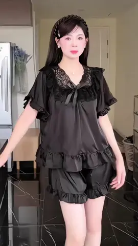 Bộ đồ ngủ lụa latin- cổ nơ viền ren#dongunu #doboxinh #dobomacnha #xuhuong 