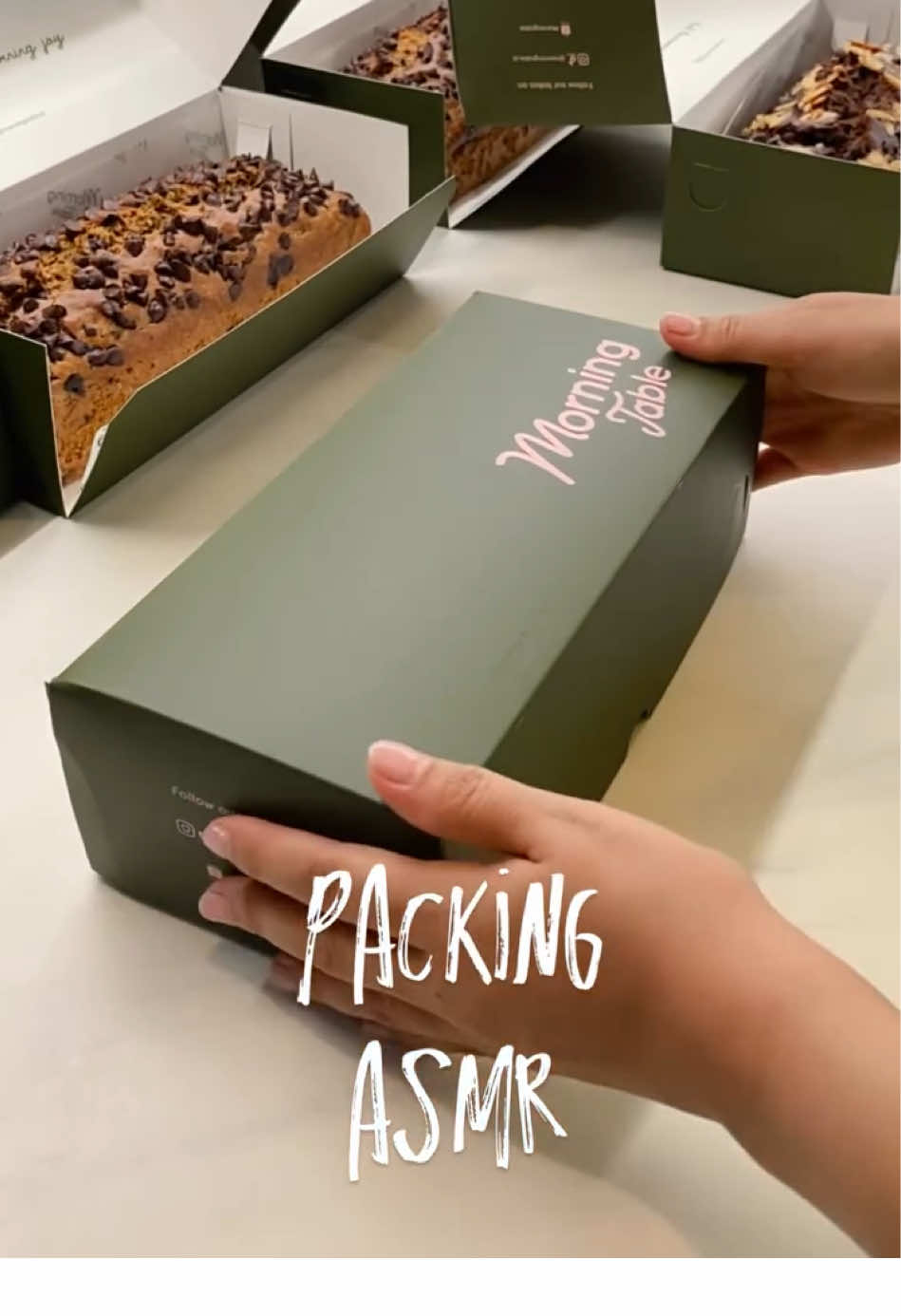 Packing our banana bread with new packaging 🫶🏻✨ #satisfying #asmr #asmrvideo #asmrsound #packing #packingasmr 