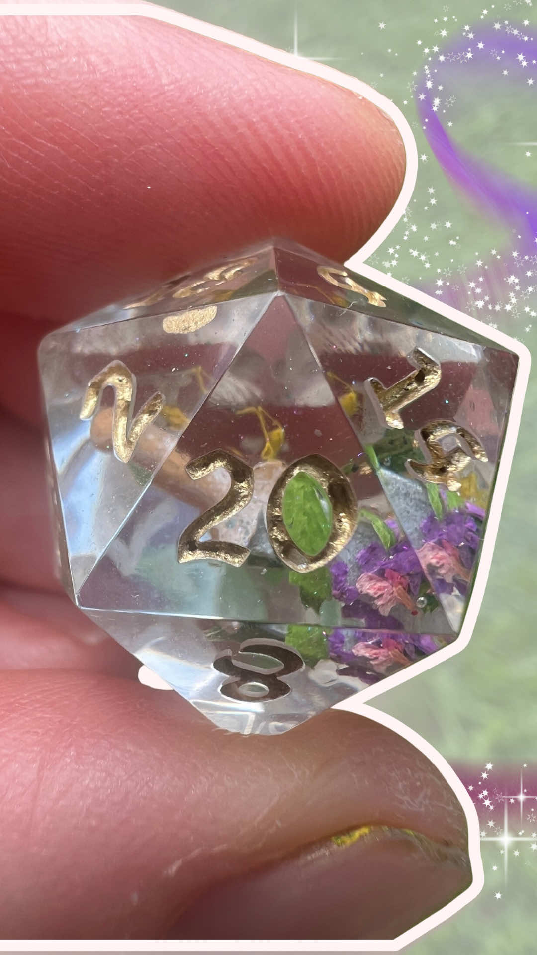 I am OBSESSED with this dice set I made for a very close friend of mine! Their sister recently had the most EPIC wedding and so they asked me to make a dice set to honor that special day. Green and gold were the wedding colors, but I knew the minute I saw the picture of the amazing bridal blade that would be making something to pay tribute to such a cool idea. And can we talk about how she is just the most beautiful bride. I don’t know what it is about a lady and sword, but women just glow when holding one 🤣. #handmadedice #weddingcommission #nerdywedding #dndcommunity #dnddice