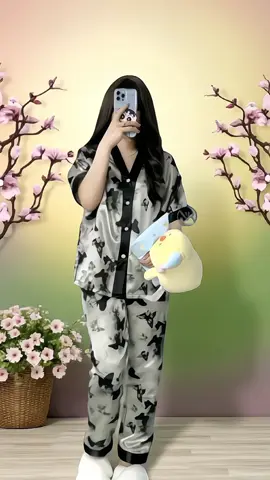 NOIRI - Piyama Wanita Set Satin lengan pendek #setelanwanita #setelanbajutidur 